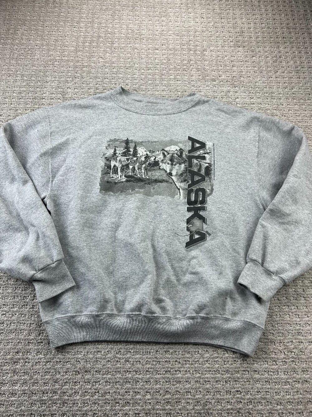 Vintage Alaska Crewneck Sweater Adult Size large L Gray Pullover Graphic Print